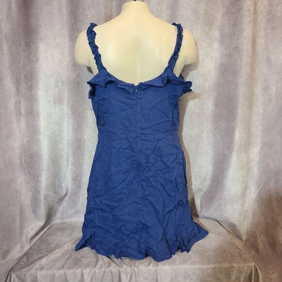 Lulu's Blue Linen Blend Mini Dress Size Large - Picture 3 of 5